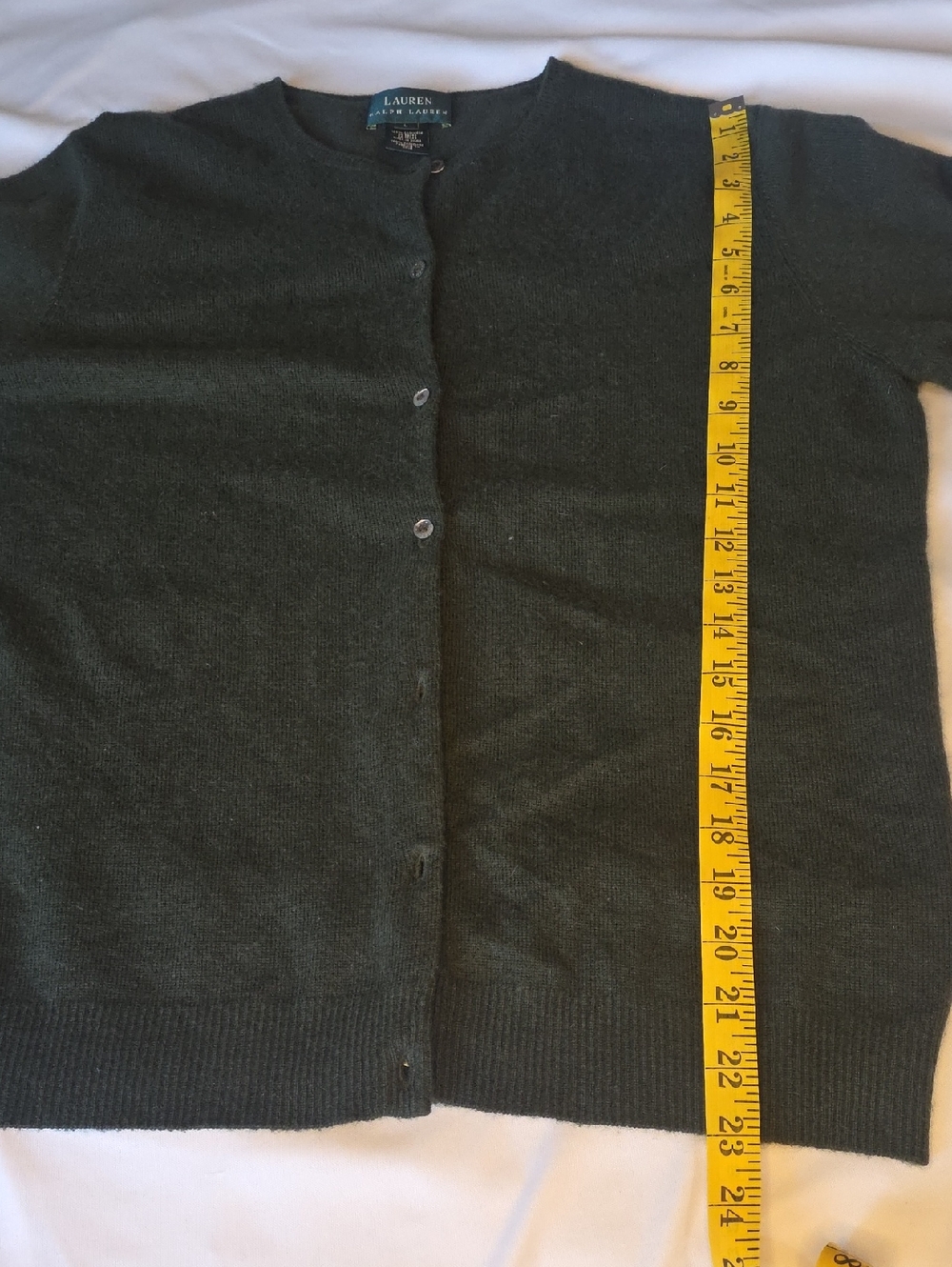 Lauren Ralph Lauren Forest Green Button-Front Cashmere Cardigan - Picture 4 of 6